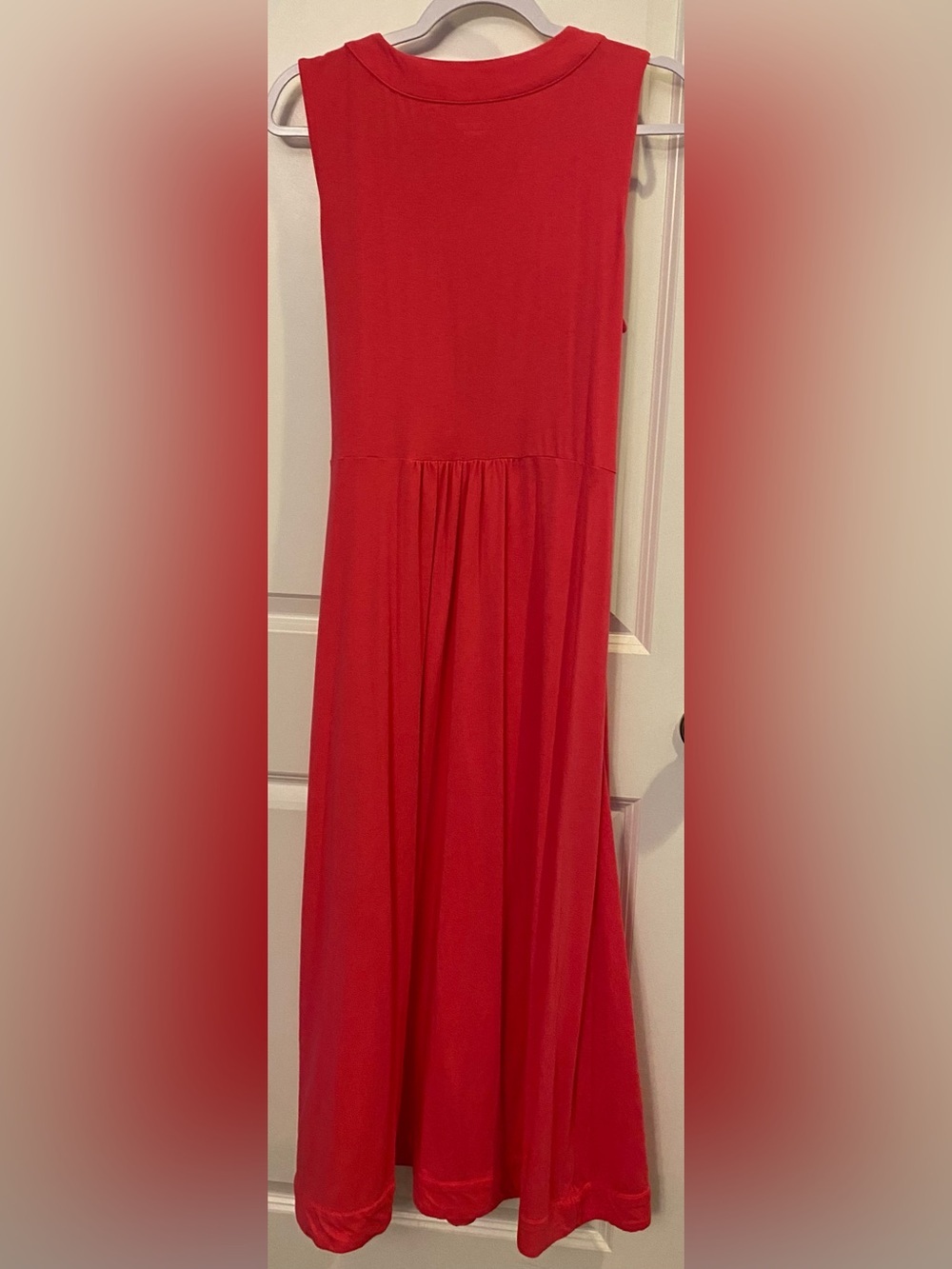 Lands’ End Sundress Sz L/P 14-16 Coral/Pink V-neck Jersey Wrap Top Ruched Waist - Picture 4 of 7